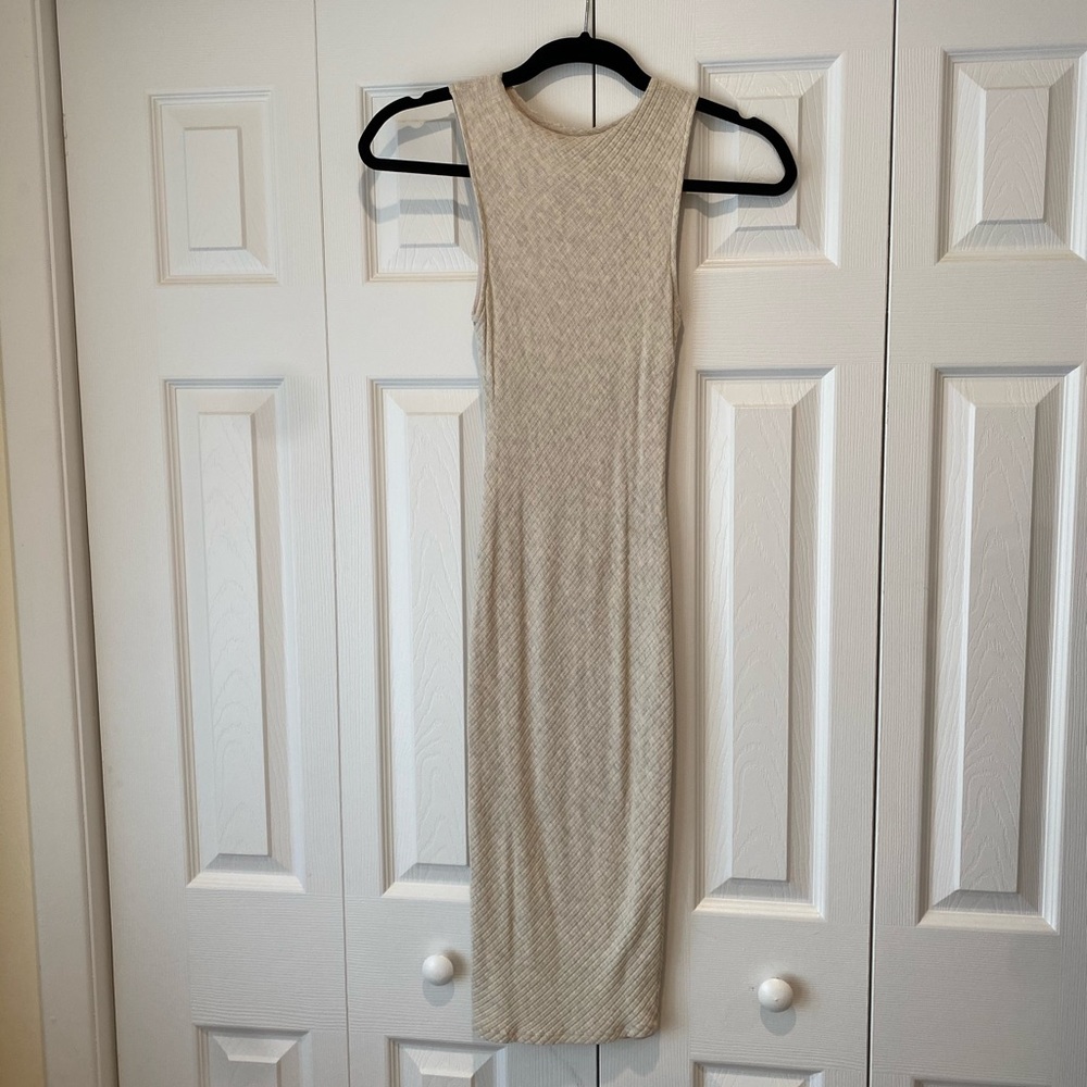 Oat/ tan midi length bodycon dress